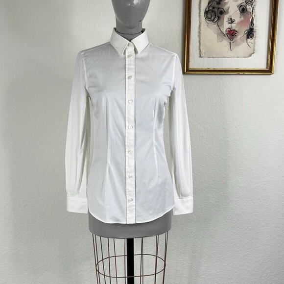 Dolce & Gabbana Button Front Point Collar Tailored Darted Long Sleeve Blouse Top - Picture 1 of 10